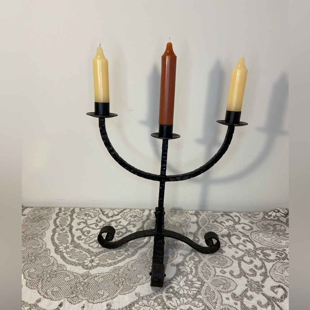 Vintage Hand Forged Wrought Iron Candlestick Holder